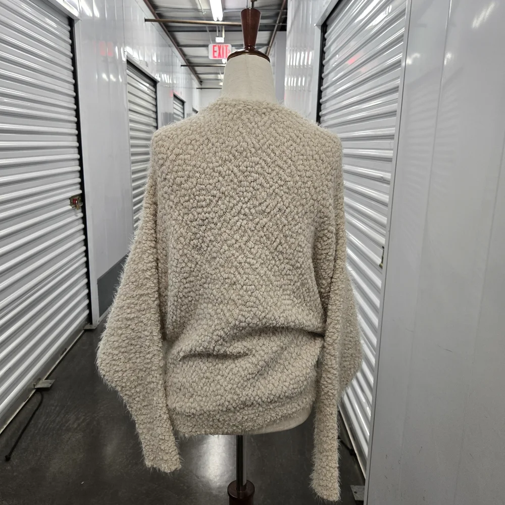Lovestitch Cream Textured Bouclé Knit Sweater S/M Cozy Oversized Pullover - Picture 3 of 8